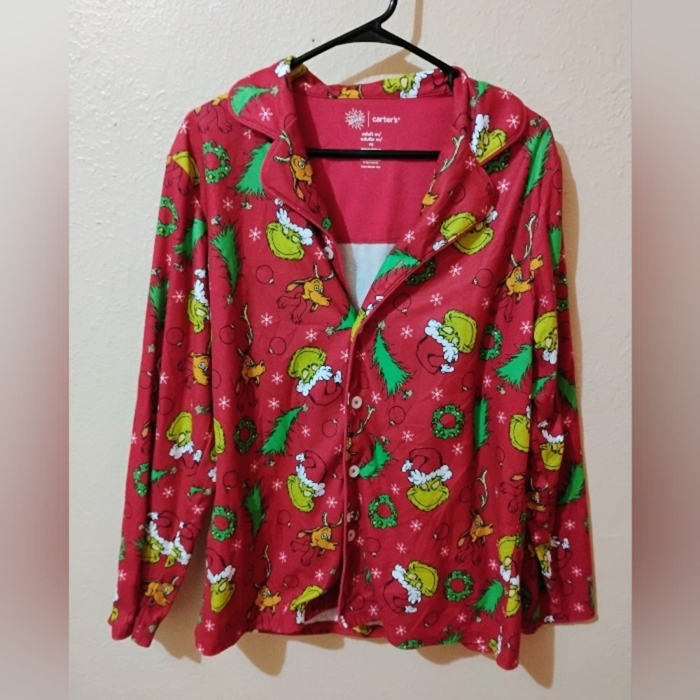 MENS SIZE MEDIUM Carter's Red Grinch Holiday Button-Up Pajama Top